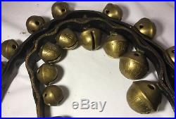 8 Foot Leather Strap With 29 Numbered Brass Christmas Bells 1-15 Antique Vintage