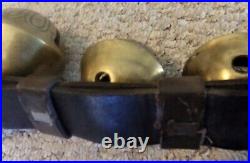 90L Antique Brass leather Horse Numbered Embossed Graduated 29 Sleigh Bells