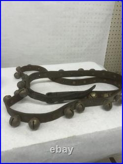 96 inch Antique Brass Sleigh Bells in Leather Strap with buckle and 27 Bells