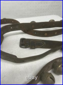 96 inch Antique Brass Sleigh Bells in Leather Strap with buckle and 27 Bells