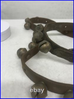 96 inch Antique Brass Sleigh Bells in Leather Strap with buckle and 27 Bells