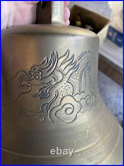 9 Brass Bell with Rope Clapper Dragon Inscription