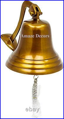 9 Nautical Hanging Door Decor Antique Brass Ship Bell Wall Mounted Bracket