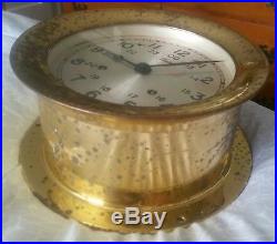 ACTUAL WORKING CHELSEA BOSTON BRASS SHIP'S BELL CHIMING CLOCK needs replating