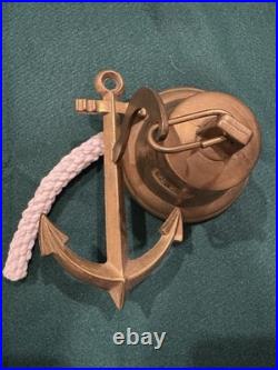 ANTIQUE 19th CENTURY ALPINE SOLID BRASS DOOR OR GATE BELL 1824 with AnchorHanger