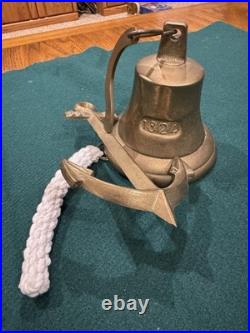 ANTIQUE 19th CENTURY ALPINE SOLID BRASS DOOR OR GATE BELL 1824 with AnchorHanger