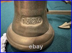 ANTIQUE 19th CENTURY ALPINE SOLID BRASS DOOR OR GATE BELL 1824 with AnchorHanger