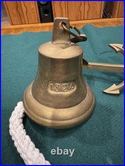 ANTIQUE 19th CENTURY ALPINE SOLID BRASS DOOR OR GATE BELL 1824 with AnchorHanger