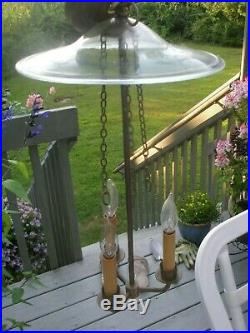 ANTIQUE 19th Century Hall Lantern 3 Light Bell Jar Ceiling Fixture Pendant Glass