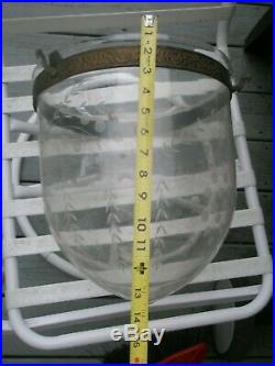ANTIQUE 19th Century Hall Lantern 3 Light Bell Jar Ceiling Fixture Pendant Glass