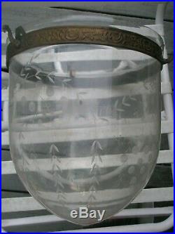 ANTIQUE 19th Century Hall Lantern 3 Light Bell Jar Ceiling Fixture Pendant Glass