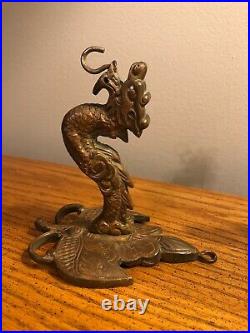 ANTIQUE BRASS COPPER ORNATE DRAGON 5.5 BELL With DRAGON HOLDER HEAVY RARE
