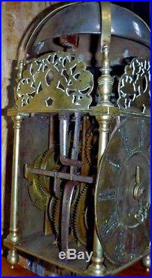 ANTIQUE ENGLISH BRASS LANTERN BELL CHIME CLOCK WORKING ONE HAND & WEIGHT c. 1720