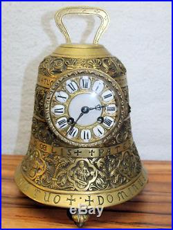 ANTIQUE FRENCH BRASS BELL SHAPED CLOCK RARE AND BEAUTIFUL -1850's PARIS FRANCE