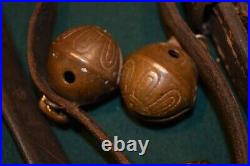 ANTIQUE Ornate BRASS SLEIGH BELL LEATHER BELT Cast Fancy top