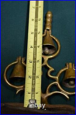 ANTIQUE Ornate BRASS SLEIGH BELL LEATHER BELT Cast Fancy top