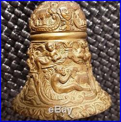 ANTIQUE Ornate Figural BRASS HAND BELL withLETO FINIAL Angels-Animals-Masks +