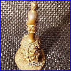 ANTIQUE Ornate Figural BRASS HAND BELL withLETO FINIAL Angels-Animals-Masks +