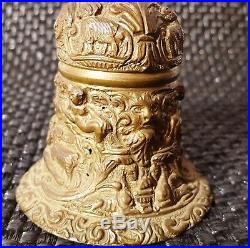 ANTIQUE Ornate Figural BRASS HAND BELL withLETO FINIAL Angels-Animals-Masks +