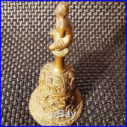 ANTIQUE Ornate Figural BRASS HAND BELL withLETO FINIAL Angels-Animals-Masks +
