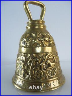 ANTIQUE RARE Solid Brass Belgium Bell Evangelist, with the names of Saints