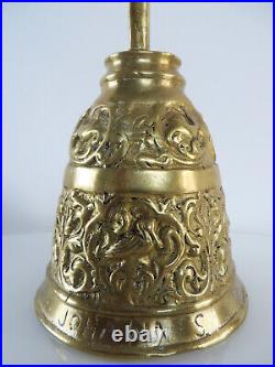 ANTIQUE RARE Solid Brass Belgium Bell Evangelist, with the names of Saints