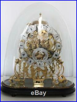 ANTIQUE SKELETON CLOCK twin fusee bell striking DATE DIAL & GLASS DOME working