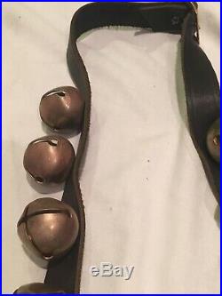 ANTIQUE SLEIGH BELLS 30 Graduated Brass Horse CHRISTMAS 75 Leather Strap Rare