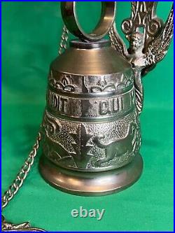 ANTIQUE VINTAGE BRASS ORNATE DOOR BELL with PULL CHAIN, Latin Phrase
