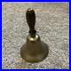 ATQ VTG Large Brass Hand Held Teacher School Bell 9 Tall 6 Wide Wooden Handle