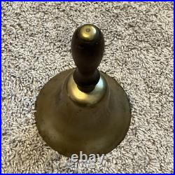 ATQ VTG Large Brass Hand Held Teacher School Bell 9 Tall 6 Wide Wooden Handle