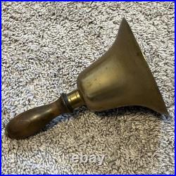 ATQ VTG Large Brass Hand Held Teacher School Bell 9 Tall 6 Wide Wooden Handle