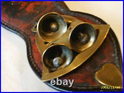 A Superb Antique 4 Brass Martingale2 Triple Bell Horse Brasses Red Leather