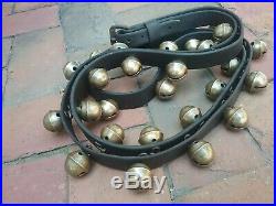 Antique19th C. 31 Single Throat Brass Sleigh Bells rare Fasteners SOUND GREAT