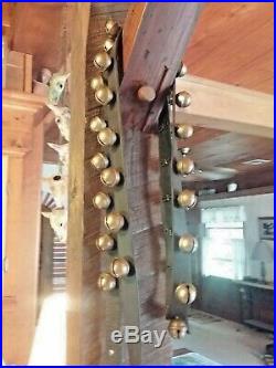 Antique19th C. 31 Single Throat Brass Sleigh Bells rare Fasteners SOUND GREAT