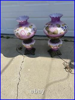 AntiqueGONE WITH THE WIND PARLOR BANQUET LAMPS PAINTED ROSESElectrified Purple