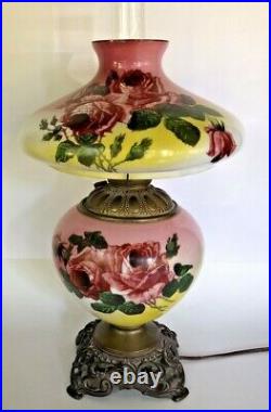AntiqueGONE WITH THE WIND PARLOR BANQUET LAMP (GWTW)-PAINTED ROSESElectrified