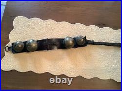 AntiqueLARGE BRASS SLEIGH BELLS withLEATHER BELT STRAPRARE marked 793