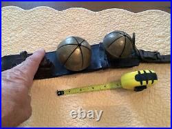 AntiqueLARGE BRASS SLEIGH BELLS withLEATHER BELT STRAPRARE marked 793