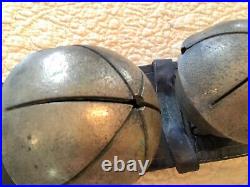 AntiqueLARGE BRASS SLEIGH BELLS withLEATHER BELT STRAPRARE marked 793