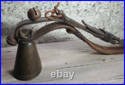 Antique 0 A Paris Bronze Cow Bell Cowbell & Cow Collar with Jingle Bells