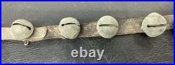 Antique 10 Sleigh Brass Bells 6' Leather Strap Sizes 1 1/4-2 Parts Repair