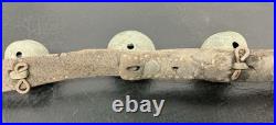 Antique 10 Sleigh Brass Bells 6' Leather Strap Sizes 1 1/4-2 Parts Repair