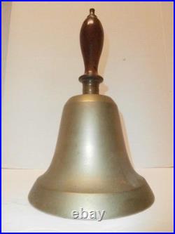Antique 11.5 Xlarge Brass School Bell, Hand Held Wood Handle Loud