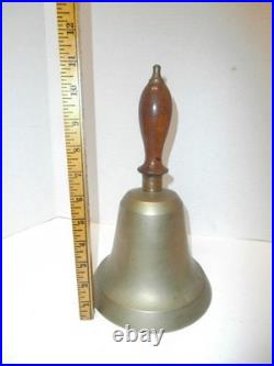 Antique 11.5 Xlarge Brass School Bell, Hand Held Wood Handle Loud
