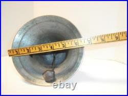 Antique 11.5 Xlarge Brass School Bell, Hand Held Wood Handle Loud