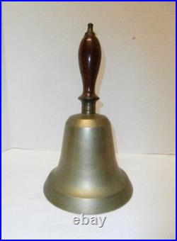 Antique 11.5 Xlarge Brass School Bell, Hand Held Wood Handle Loud