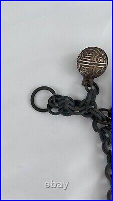 Antique 11 Chinese Brass Bells On Chain, Feng Shui, Livestock Chain Of Bells