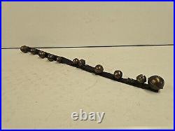 Antique 11 Graduated Brass Sleigh Bells On 35 Leather Strap