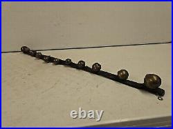 Antique 11 Graduated Brass Sleigh Bells On 35 Leather Strap